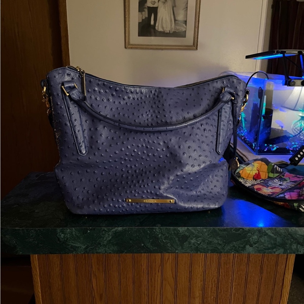 Brahmin Norah Hobo Bag Ostrich Electric Blue